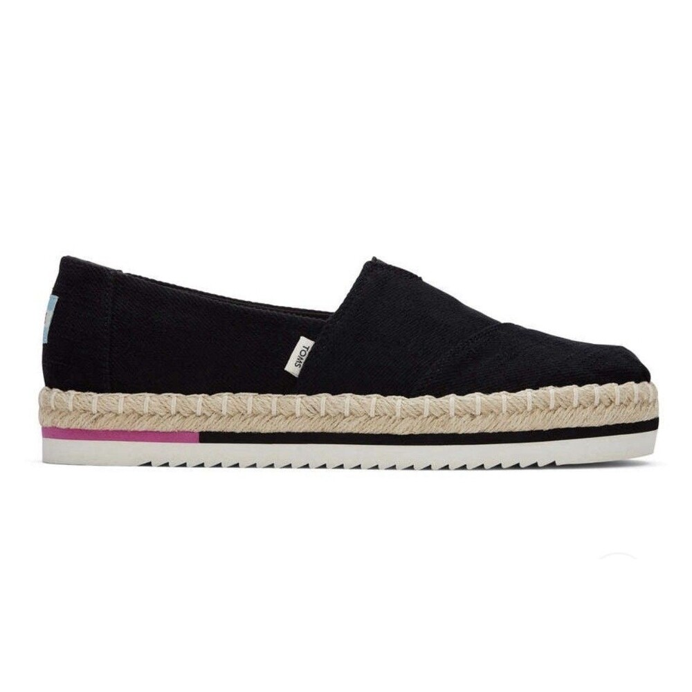 EUC Toms Alpargata Rope Espadrille Black Platform Slip-On Shoes Sz 11